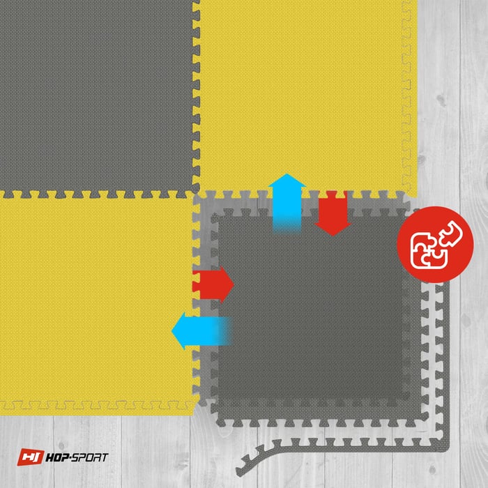 Łączenie mat puzzle Hop-sport w kolorze żółto-szarym