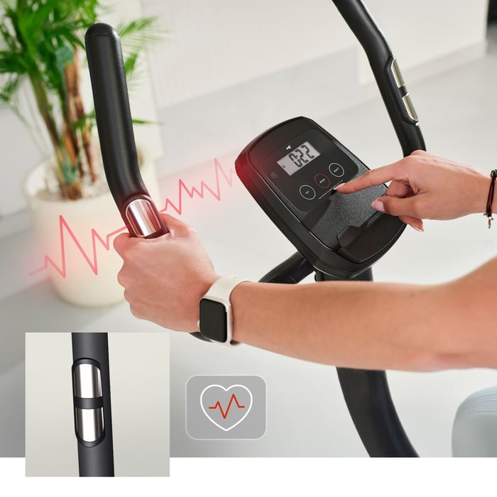 Rowerek stacjonarny HS-3000H Nexon został wyposażony w sensory dotykowe umieszczone na kierownicy