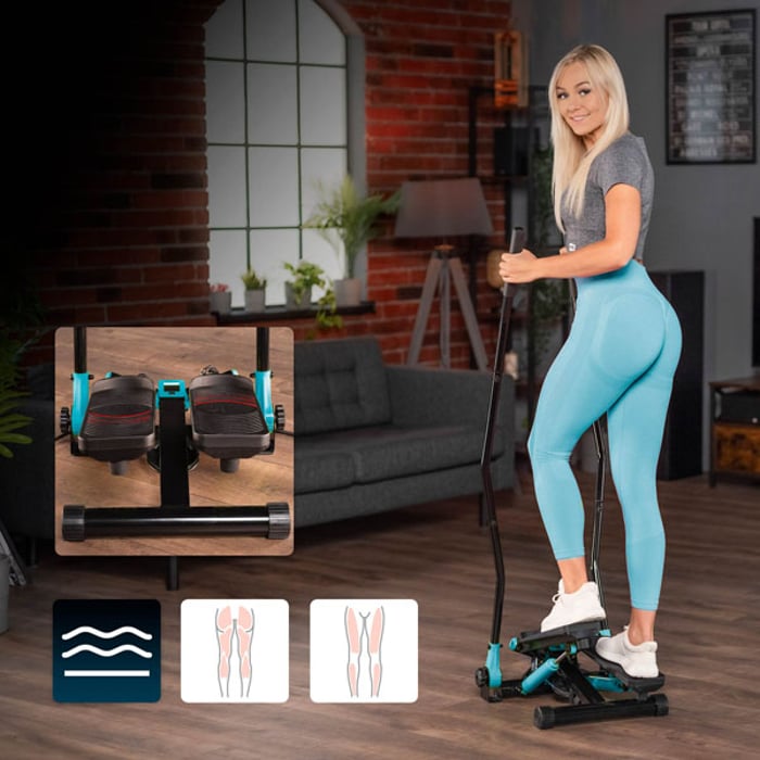 Kompleksowy trening dolnych partii mięśniowych ze stepperem HS-045s Slim niebieskim