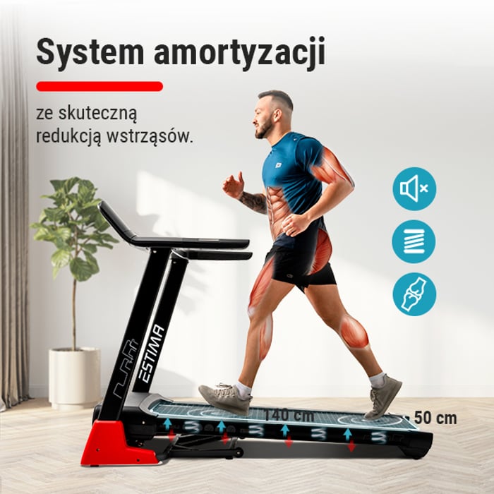 Bieżnia treningowa HS-3200LB Estima wyposażona w wewnętrzny system amortyzacji