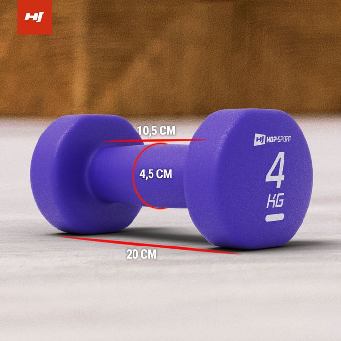 Wymiary hantelek żeliwnych 2x4kg marki Hop-Sport