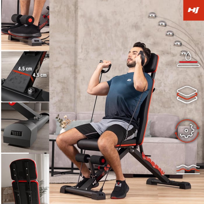 Zalety ławki 2080HB ochronne pianka, szeroki i wytrzymały profil, stopki z możliwością poziomowania, regulowane oparcie