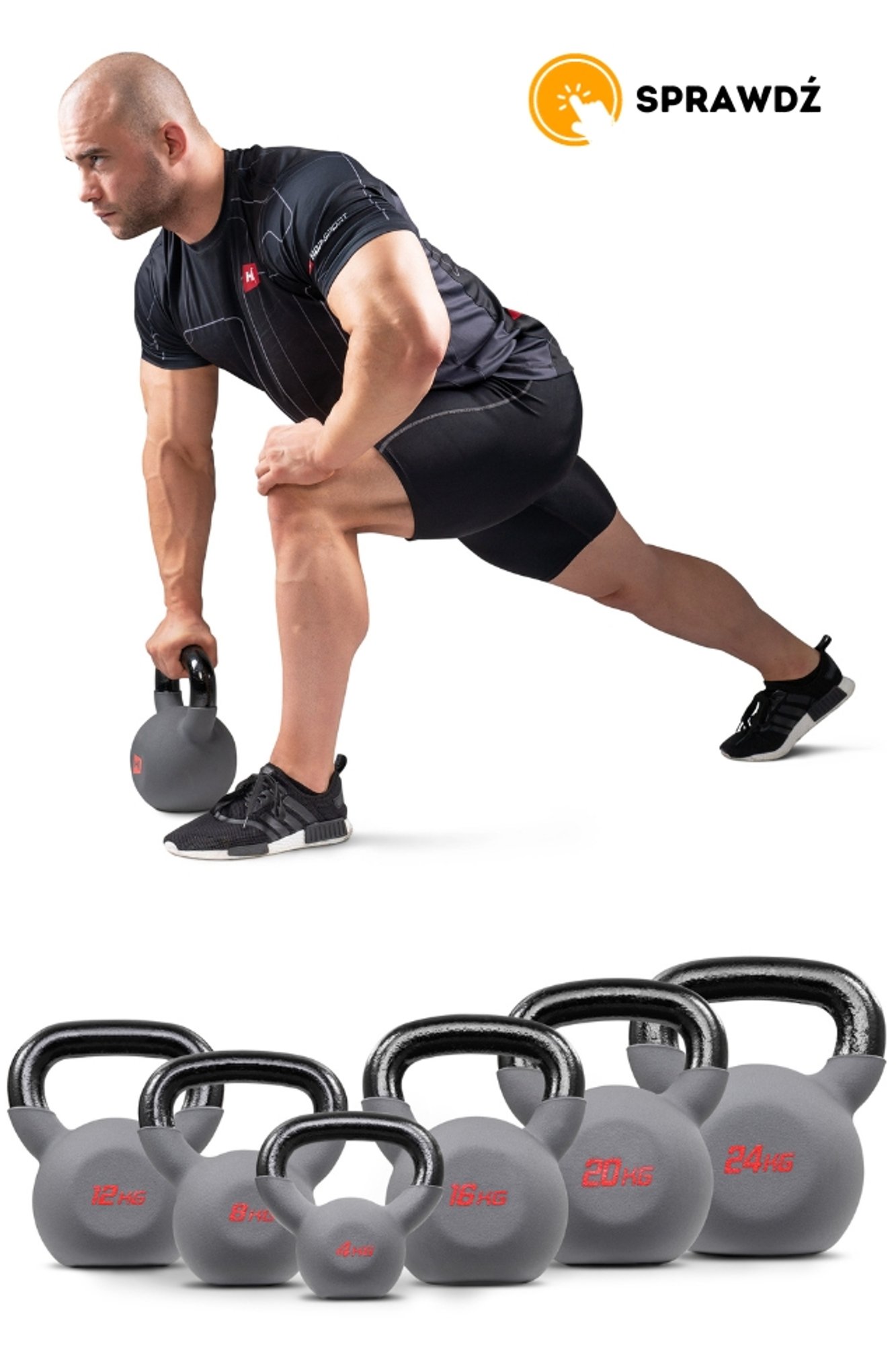 model trenujący uda z kettlebells