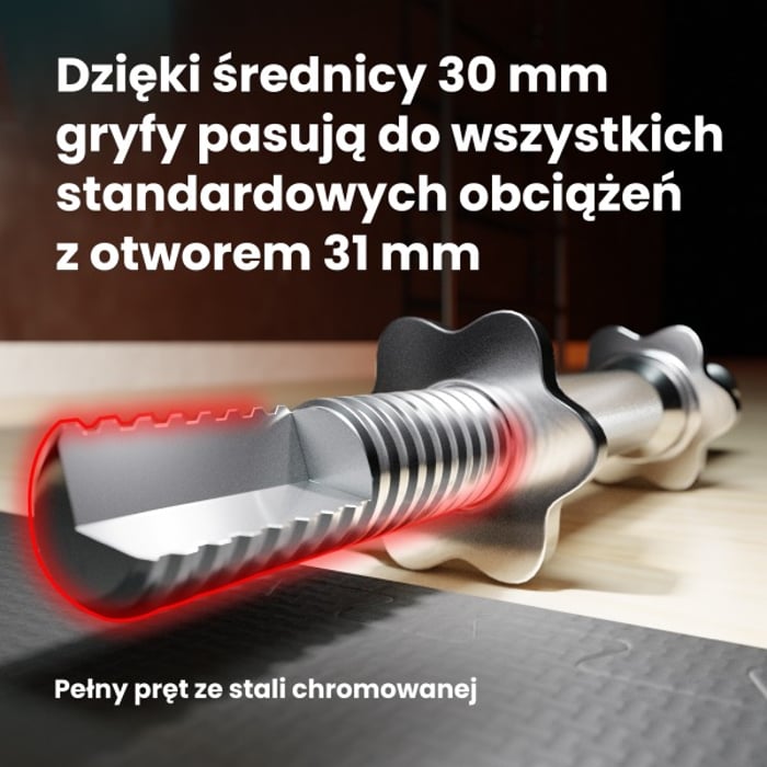 Przekrój gryfu ze stali chromowanej marki Hop-sport o średnicy 30 mm