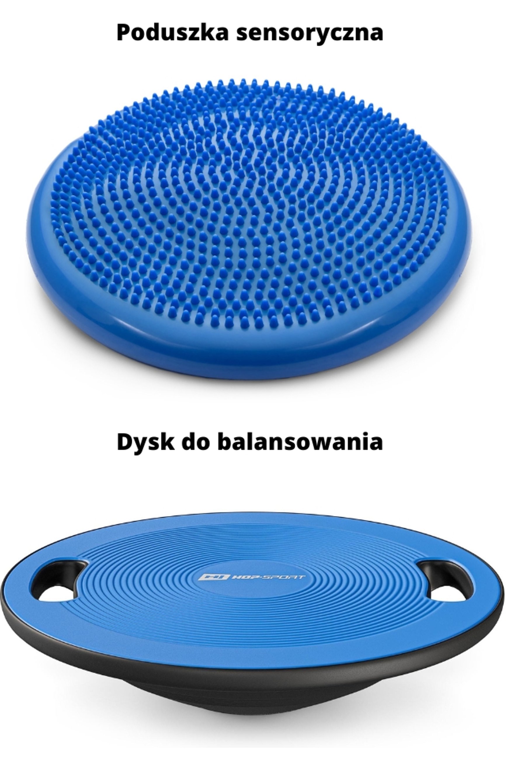 poduszka sensoryczna i dysk do balansowania w kolorze niebieskim marki Hop-Sport