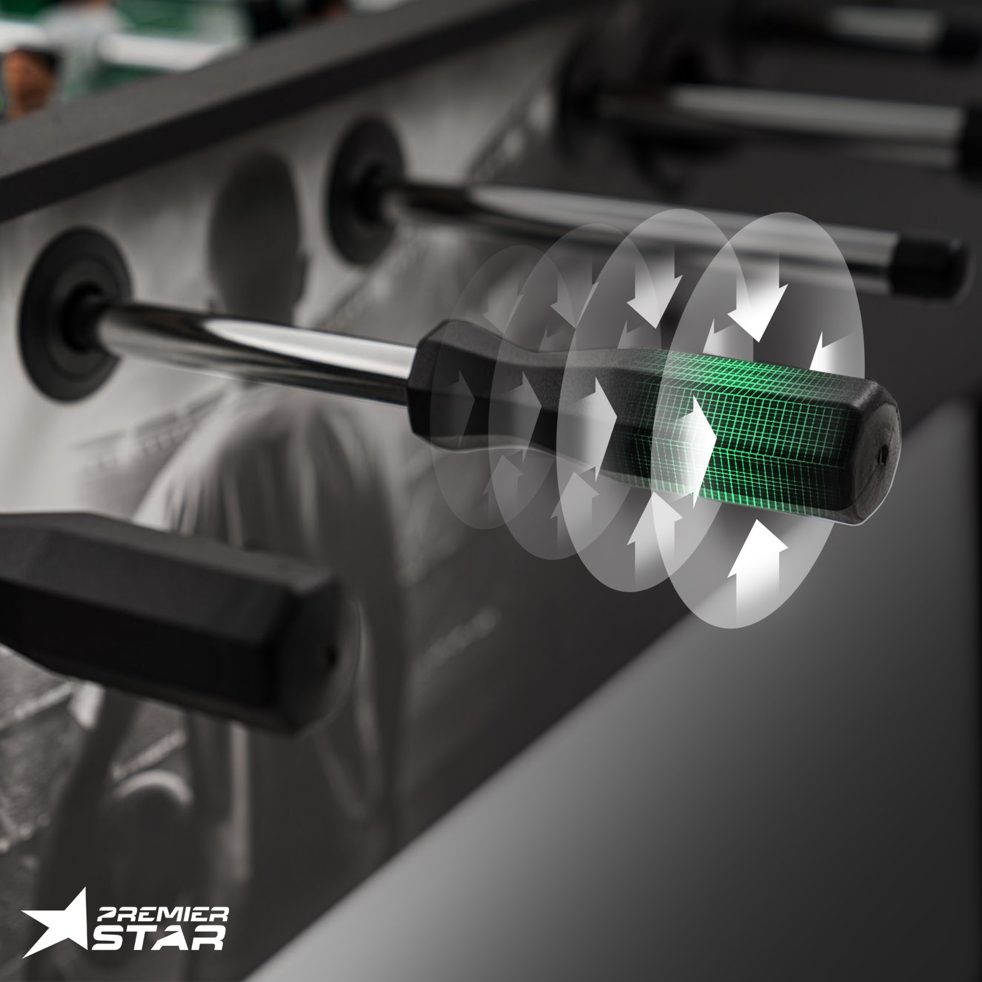 Piłkarzyki Ultra czarne mają antypoślizgowe uchwyty i stalowe prowadnice