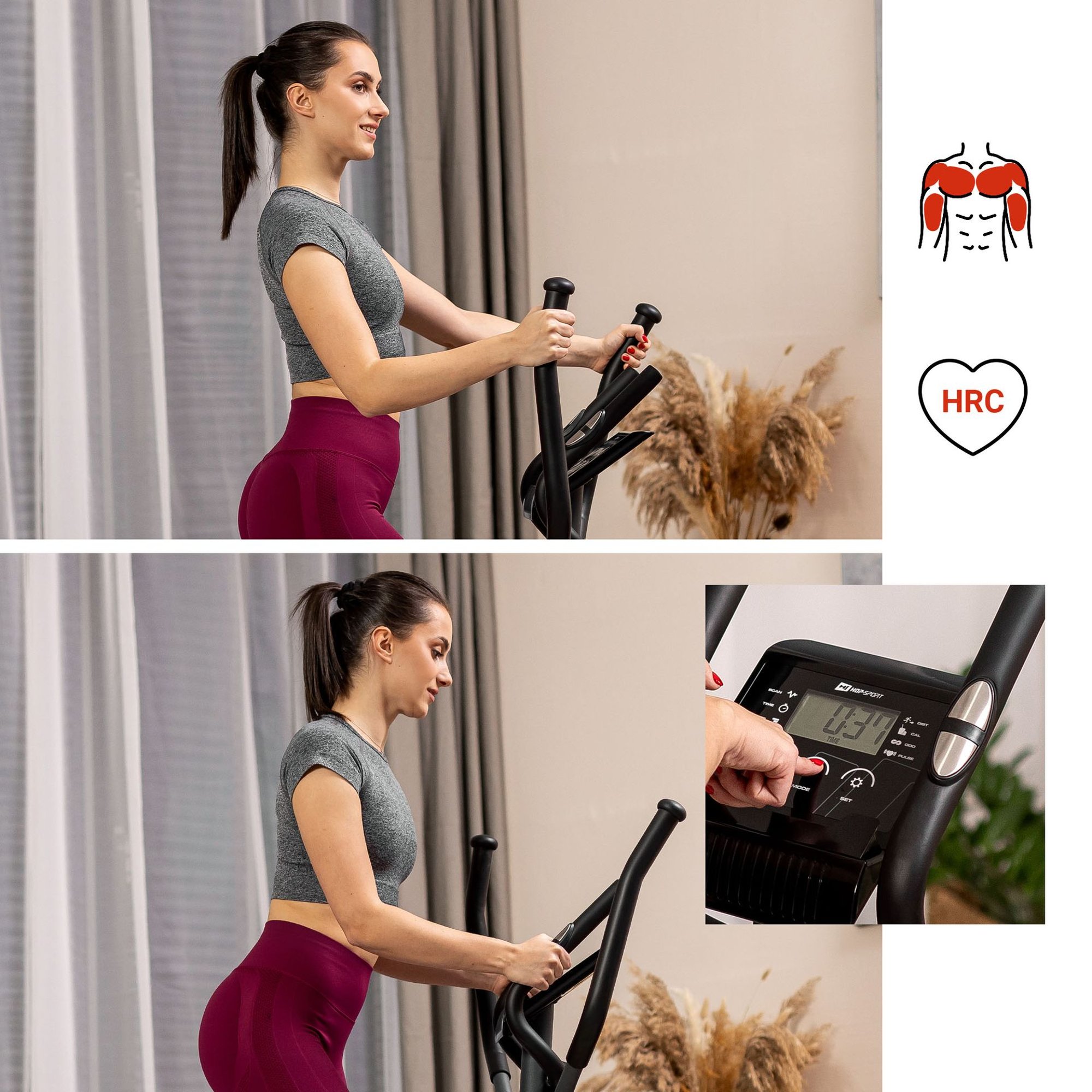 Na dodatkowych uchwytach orbitreka HS-003C Focus znajdują się sensory dotykowe
