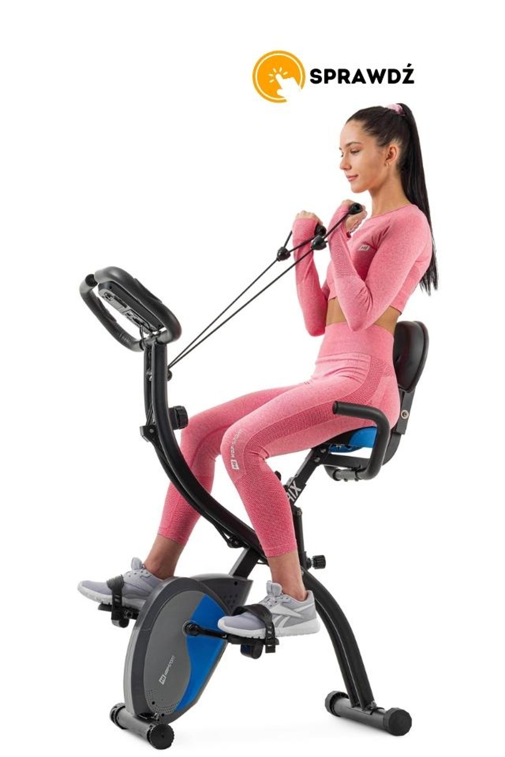 modelka ćwicząca na rowerze stacjonarnym HS-3010X Grix marki Hop-Sport