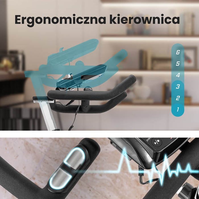 Rower spinningowy HS-065IC Delta wyposażony w regulację kierownicy z czujnikami pulsu