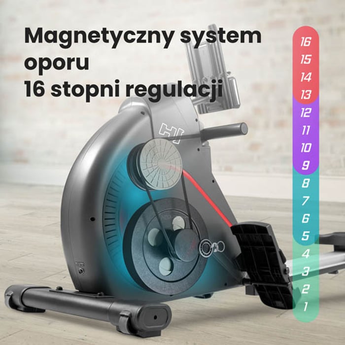 wioślarz treningowy hs-095r Spike wyposażony w elektroniczną regulację oporu magnetycznego