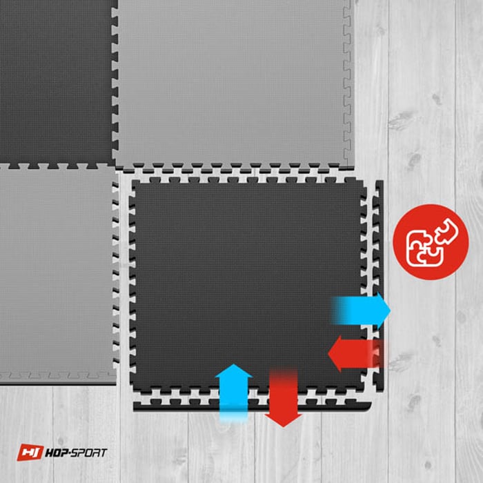 Łączenie mat puzzle Hop-sport 2cm 12 sztuk w kolorze czarno-szarym