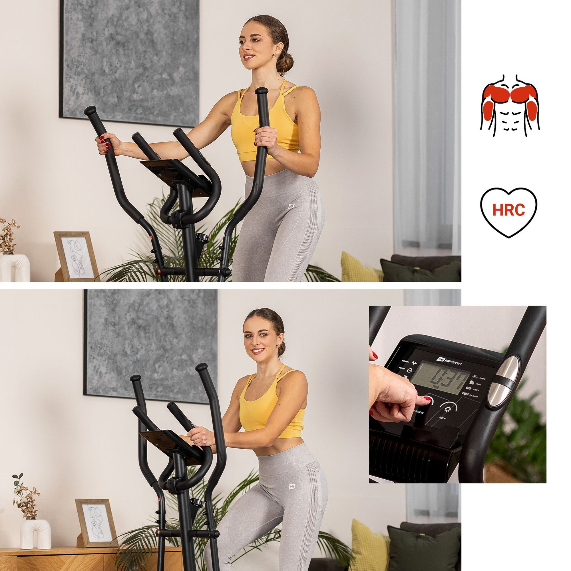 Na dodatkowych uchwytach orbitreka HS-003C Focus znajdują się sensory dotykowe