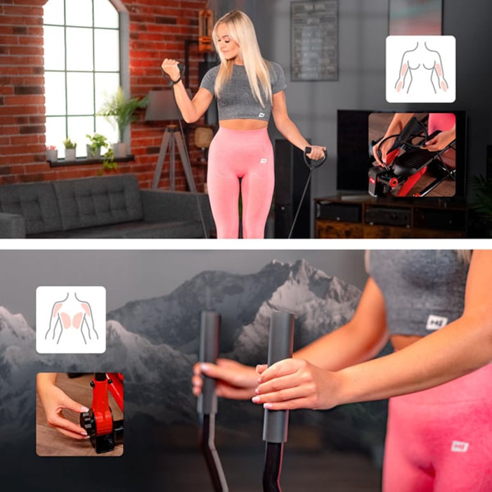 Kompleksowy trening górnych partii mięśniowych ze stepperem HS-045s Slim czerwonym