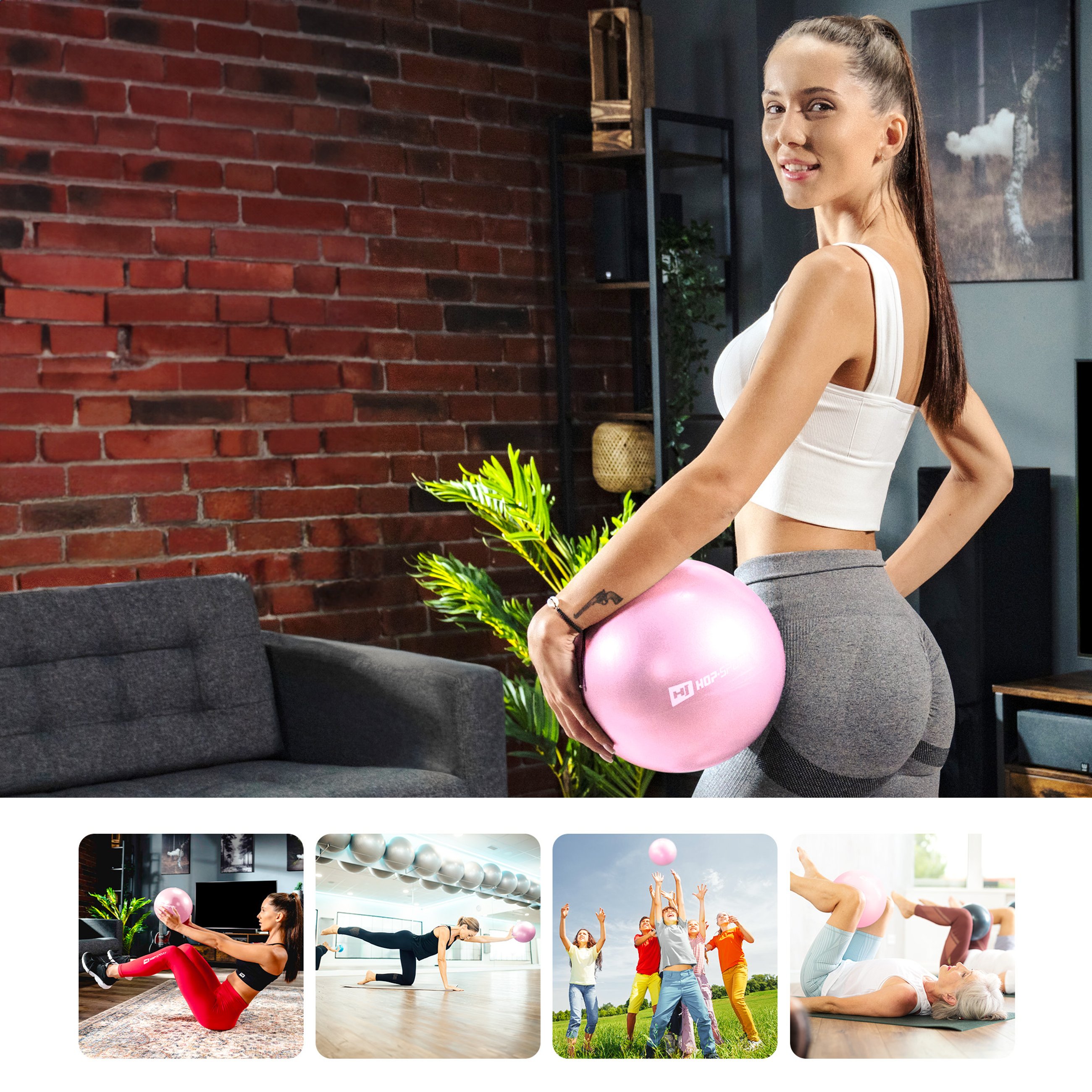 Różowa piłka do pilatesu o średnicy 25 cm marki Hop-Sport