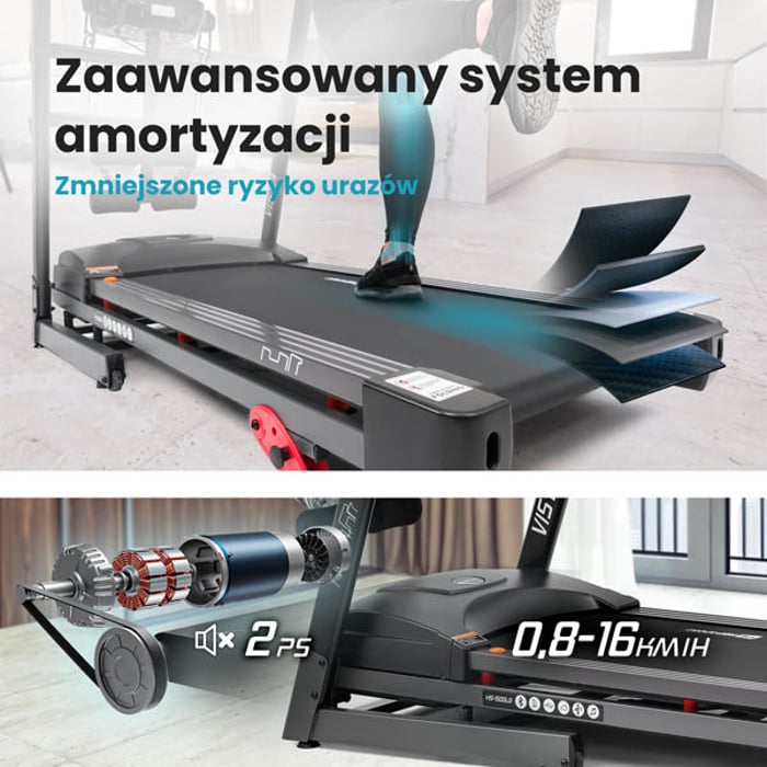 Bieżnia treningowa HS-1500LB Vista wyposażona w system amortyzacji dla komfortu treningu