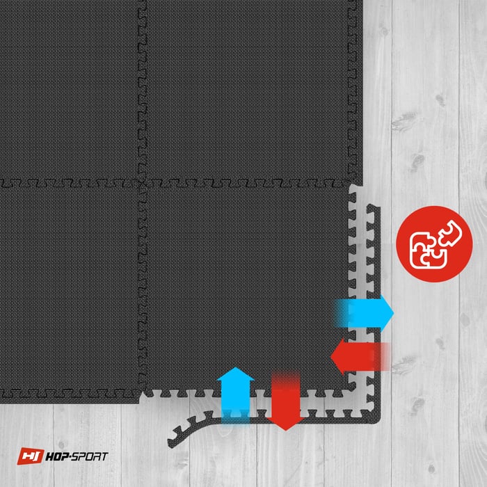 Łączenie mat puzzle Hop-sport 1 cm 6 sztuk w kolorze czarnym