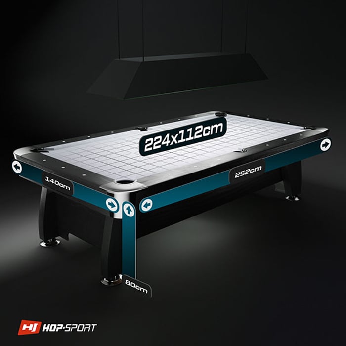 Dane techniczne stołu bilardowego Vip Extra 8ft czarny z szarym suknem Hop-Sport