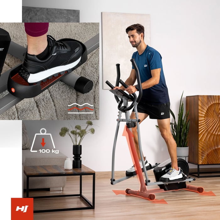 Orbitrek jest wyposażony w antypoślizgowe platformy pod stopy