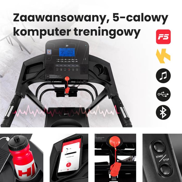 Bieżnia treningowa HS-1500LB Vista wyposażona w panel sterujący z wyświetlaczem i programami