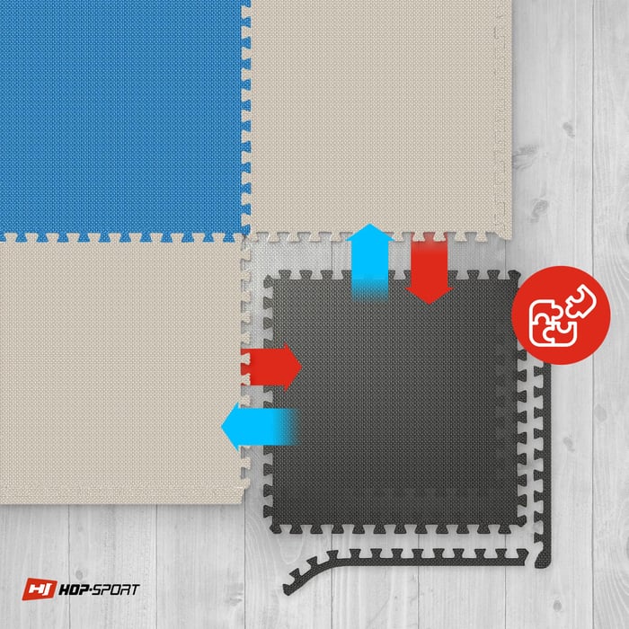Łączenie mat puzzle Hop-sport w kolorze czarno-biało-niebieskim