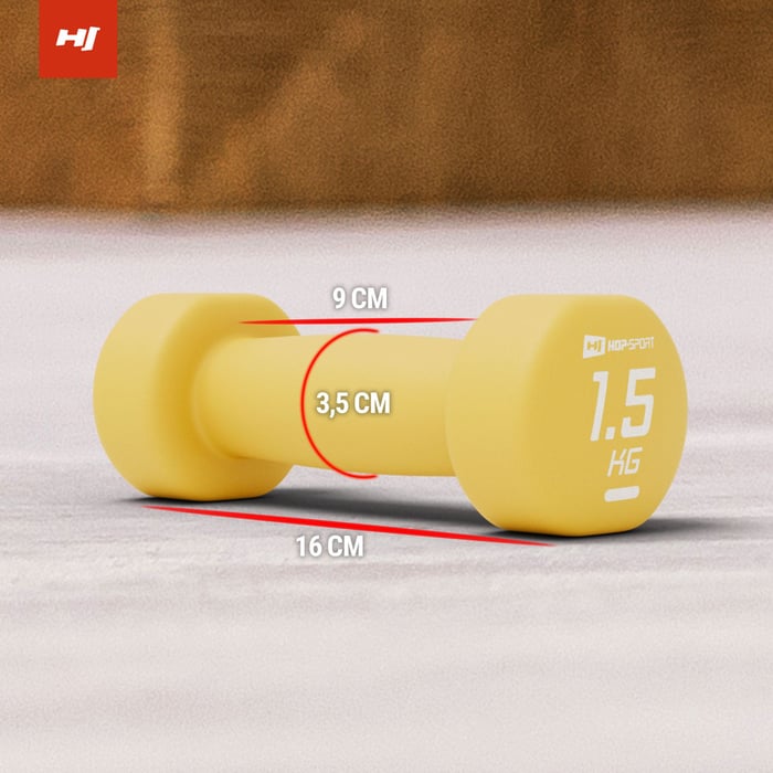 Wymiary hantelek winylowych 2x1.5kg żółte marki Hop-Sport