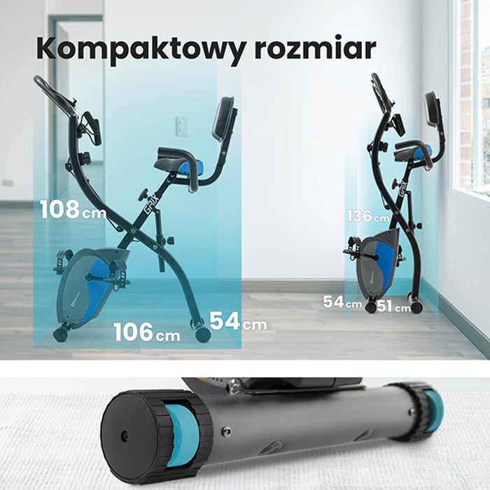 Rower składany X-Bike HS-3010x Grix czarny wyposażony w rolki transportowe