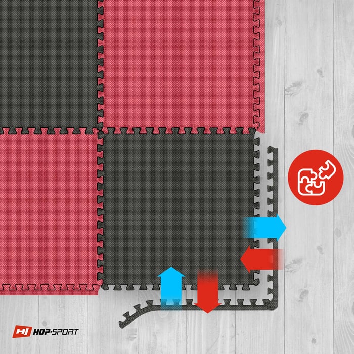 Łączenie mat puzzle Hop-sport w kolorze czarno-czerwonym