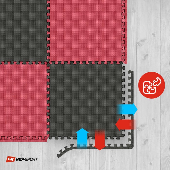 Łączenie mat puzzle Hop-sport w kolorze czarno-czerwonym