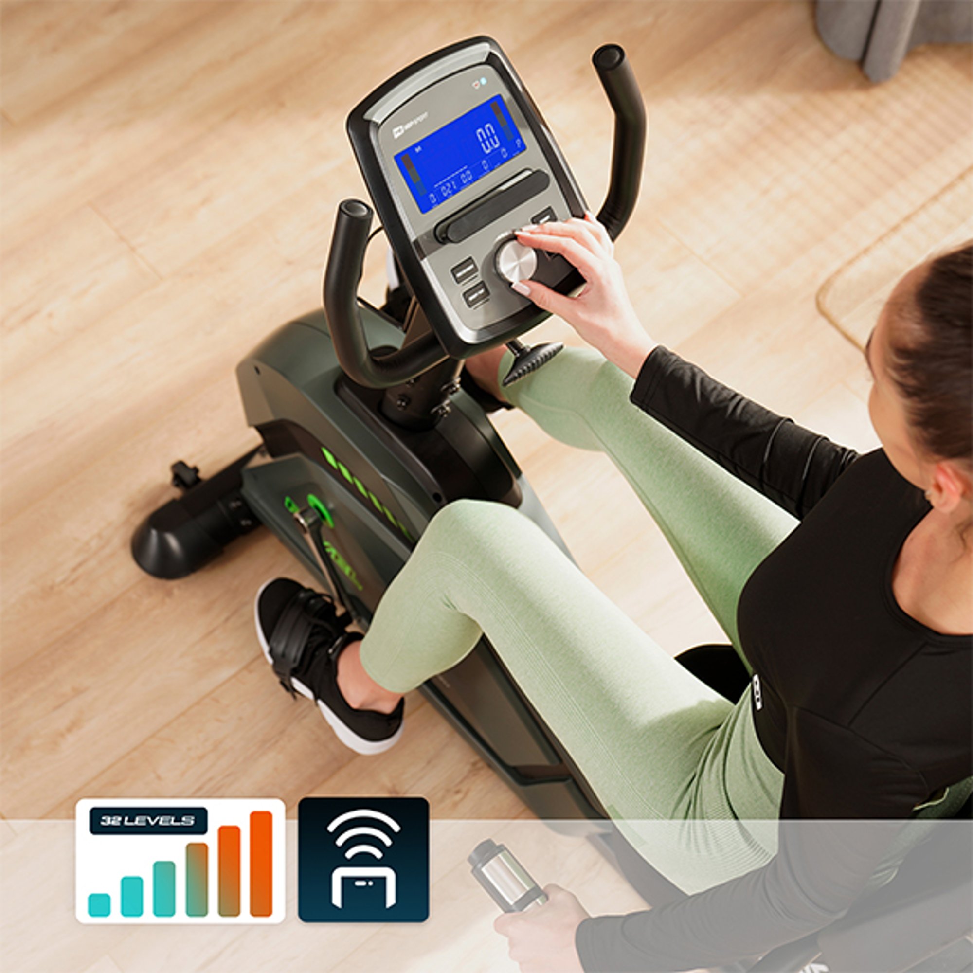 Rower leżący elektryczno-magnetyczny HS-120L Ravel z elektroniczną regulacją oporu