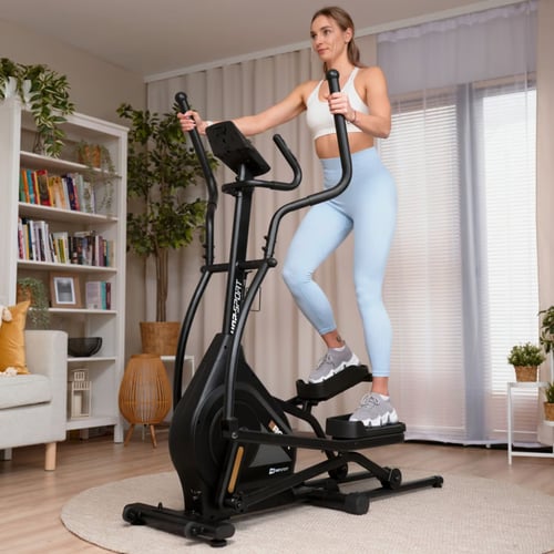 Stepper czy orbitrek - kobieta trenująca na orbitreku HS-140CF Rock marki Hop-Sport