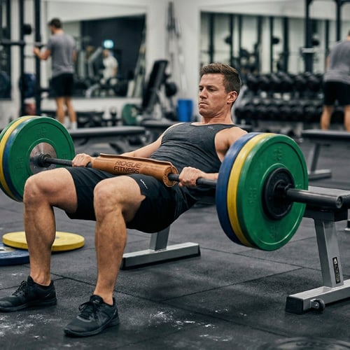 mężczyzna wykonujący hip thrust w siłowni