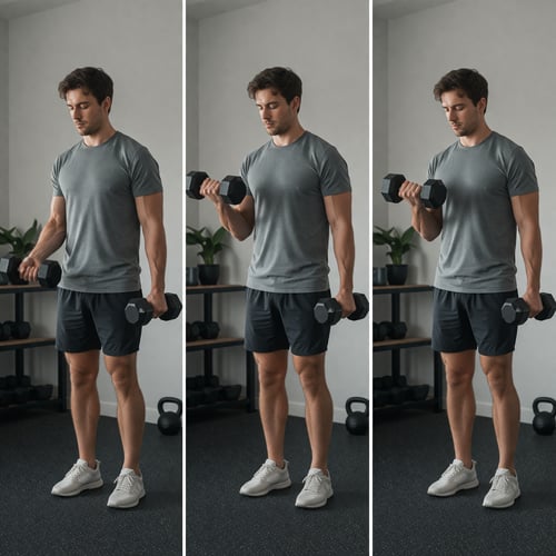 Mężczyzna ćwiczący z hantlami w domu, pokazujący że mimo aktywności fizycznej pojawia się pytanie dlaczego nie mogę schudnąć.