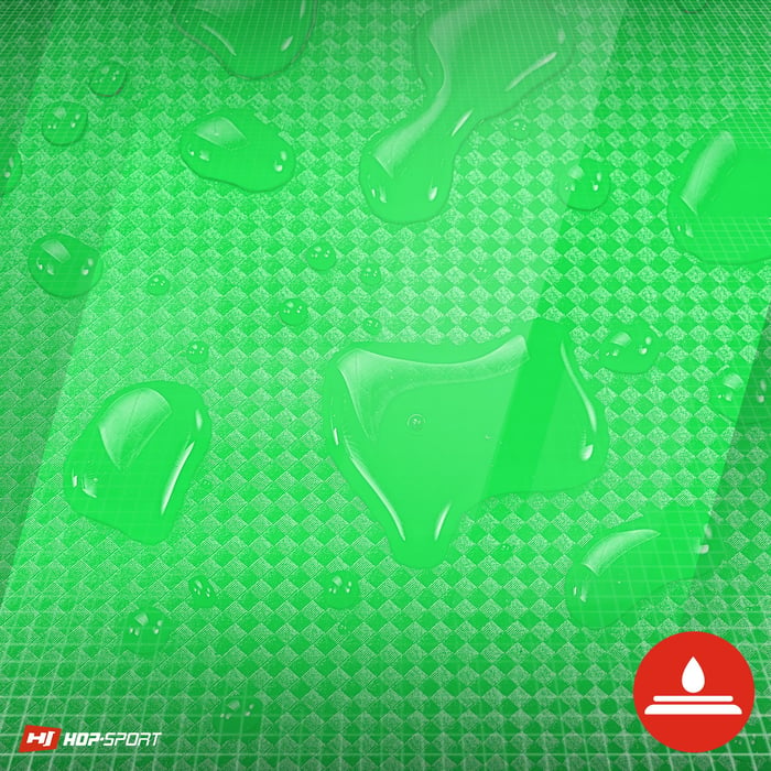 Zbliżenie na wodoodporną powłokę materaca gimnastycznego Hop-Sport w kolorze zielonym