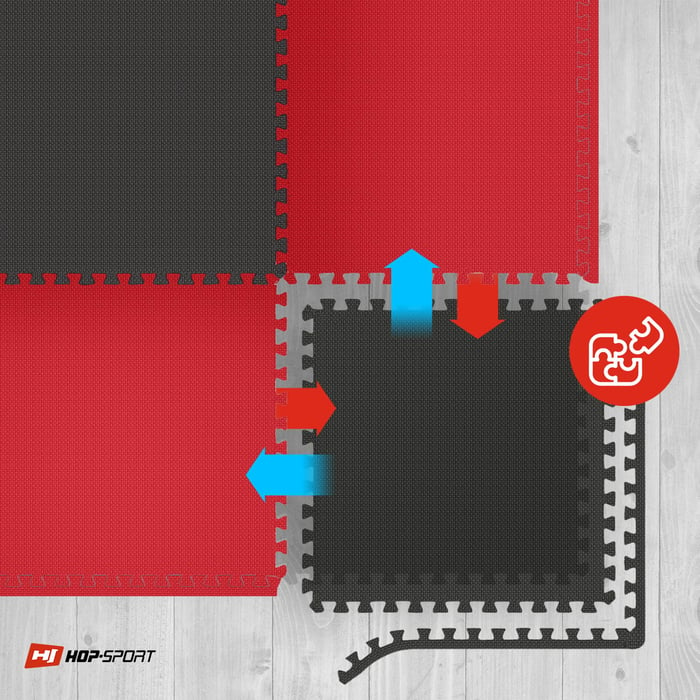 Łączenie mat puzzle Hop-sport 2 cm 4 sztuki w kolorze czarno-czerwonym 