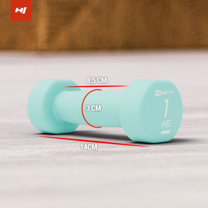Wymiary hantelek żeliwnych 2x1kg marki Hop-Sport