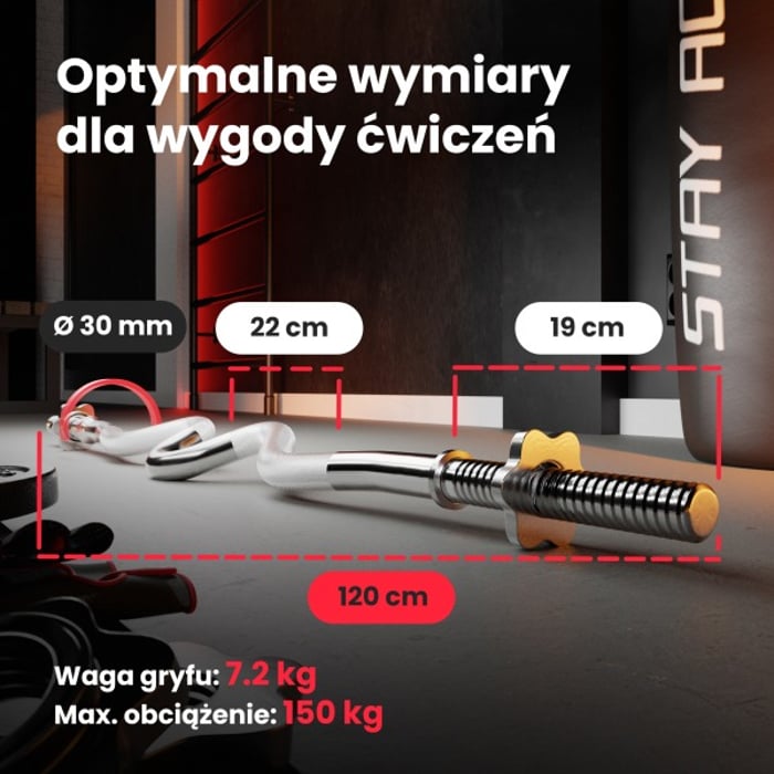 Wymiary gryfu mocno łamanego ze stali chromowanej marki Hop-sport o średnicy 30 mm