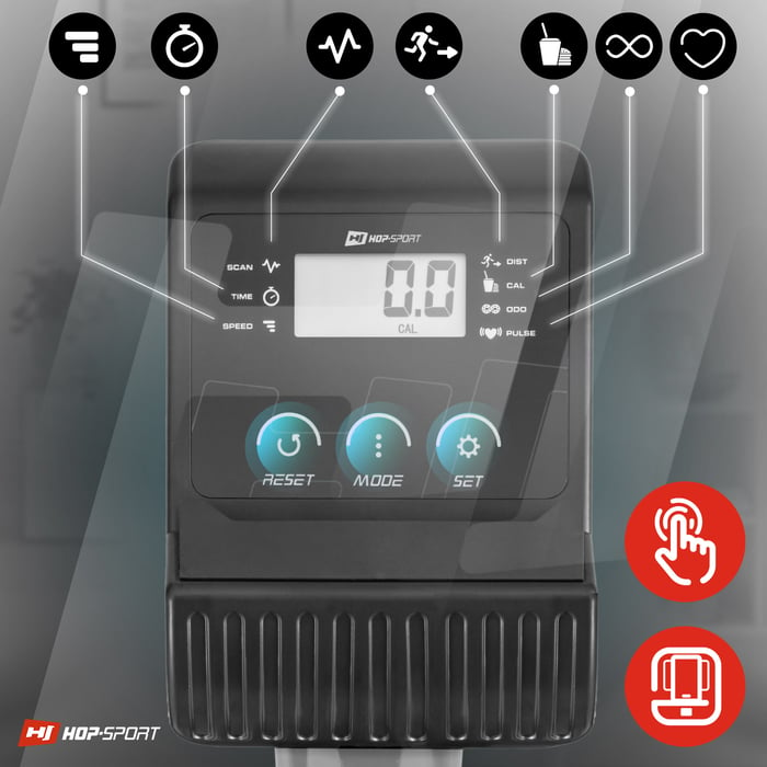 rower poziomy HS-20050L Beat srebrny wyposażony w prosty w obsłudze komputer treningowy