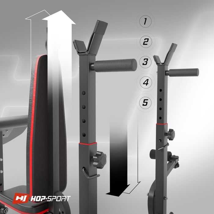 Zblizenie na stojaki na sztangę w ławce treningowej HS-1075 marki Hop-sport