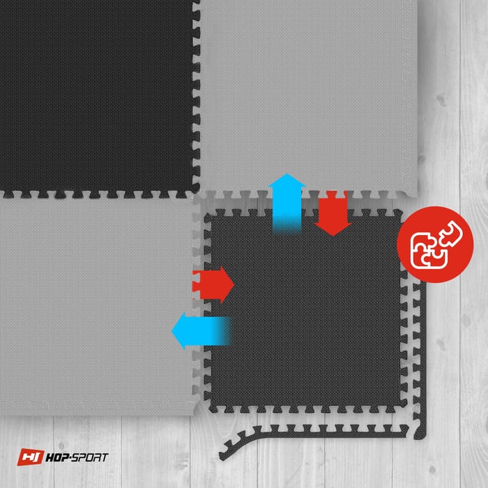 Łączenie mat puzzle Hop-sport 2 cm w kolorze czarno-szarym