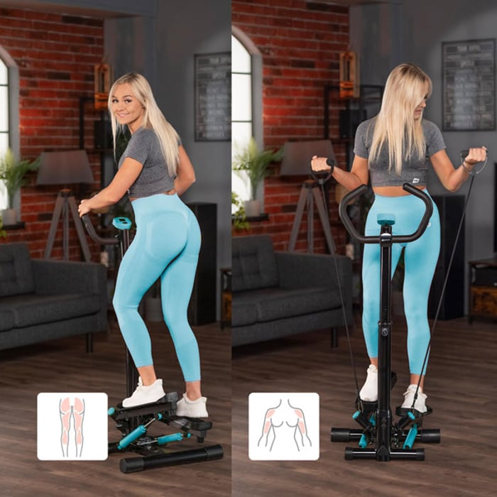 Trening całego ciała ze stepperem skrętnym z kolumną HS-055S Noble niebieskim