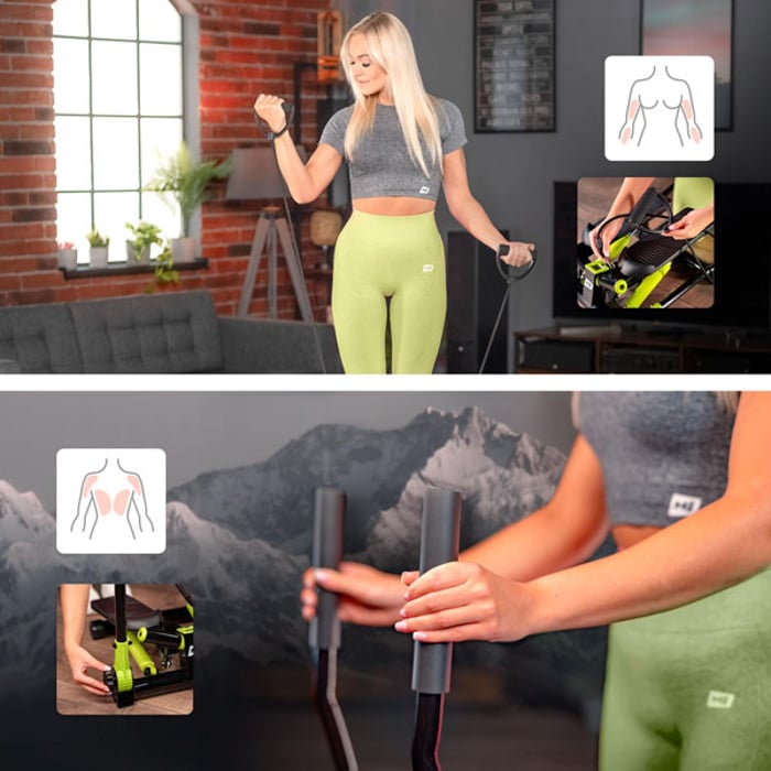 Kompleksowy trening górnych partii mięśniowych ze stepperem HS-045s Slim limonkowym