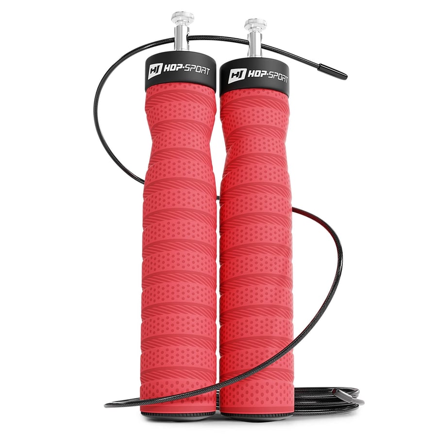 Skakanka z łożyskami i miękkim uchwytem czerwona