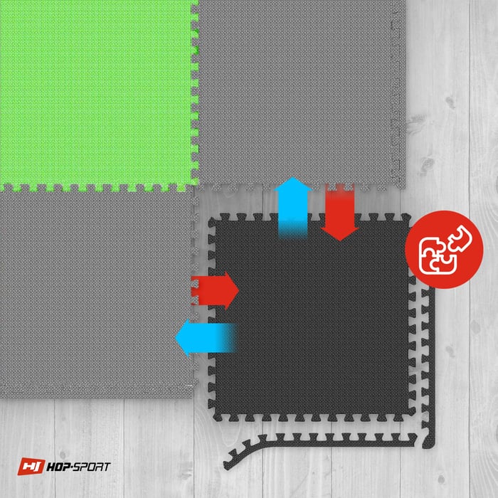 Łączenie mat puzzle Hop-sport w kolorze  czarno-szaro-zielonym