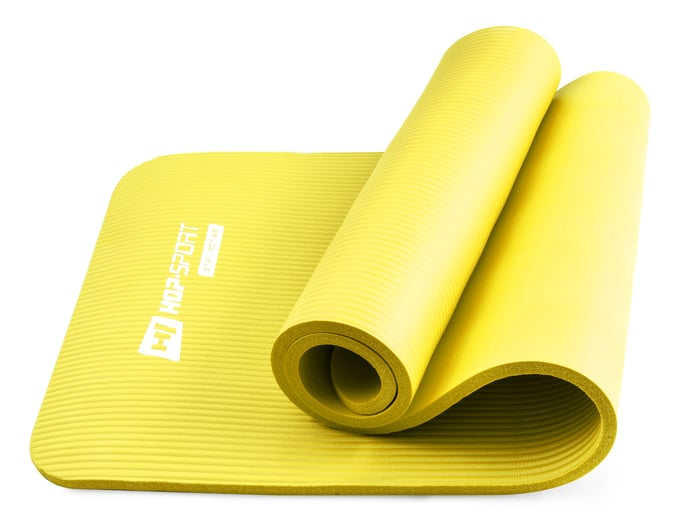 Pokazana elastyczność maty NBR 1,5 cm w kolorze żółtym marki Hop-sport