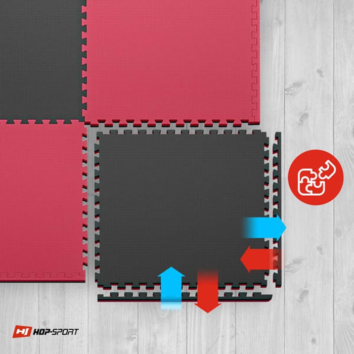 Łączenie mat puzzle Hop-sport 2cm 8 sztuk w kolorze czarno-czerwonym