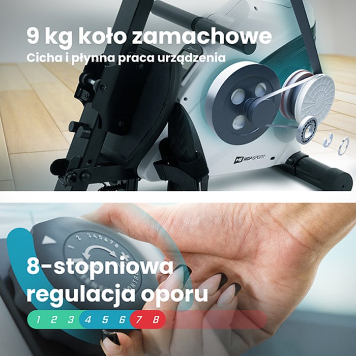 Wioślarz treningowy HS-060R Cross biały wyposażony w magnetyczny system oporu 