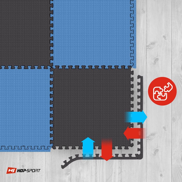 Łączenie mat puzzle Hop-sport w kolorze czarno-niebieskim
