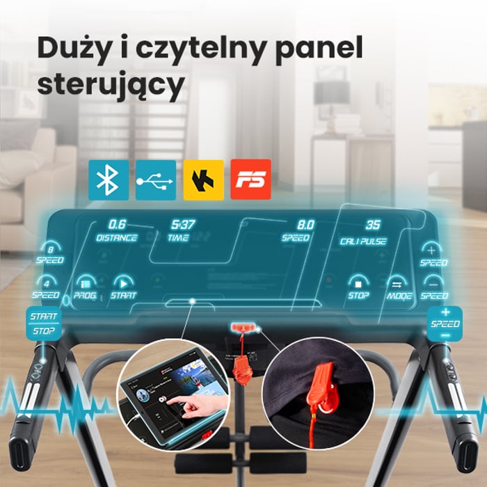 Bieżnia treningowa HS-1200LB Soul wyposażona w panel sterujący z wyświetlaczem i programami