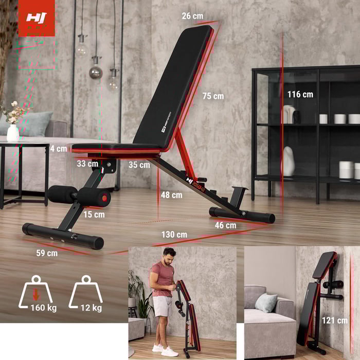 Wymiary oraz maksymalny udźwig ławki 2050HB marki Hop-Sport