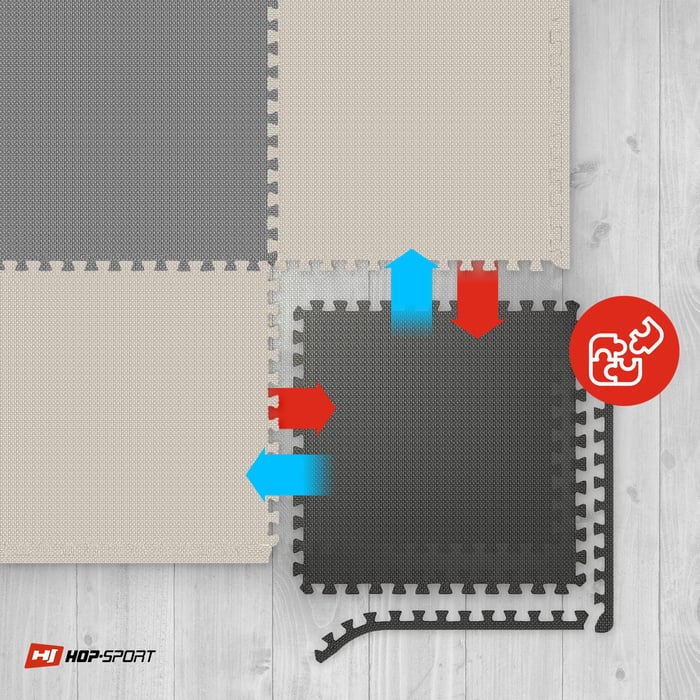 Łączenie mat puzzle Hop-sport w kolorze czarno-biało-szarym